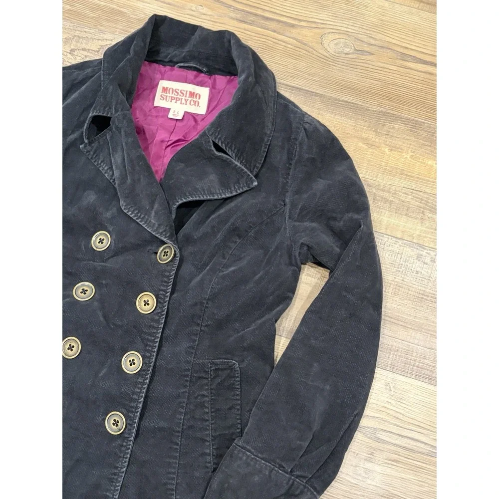 Mossimo Supply vintage Lg Y2K Black corduroy Pea jacket coat Pink Lining Buttons